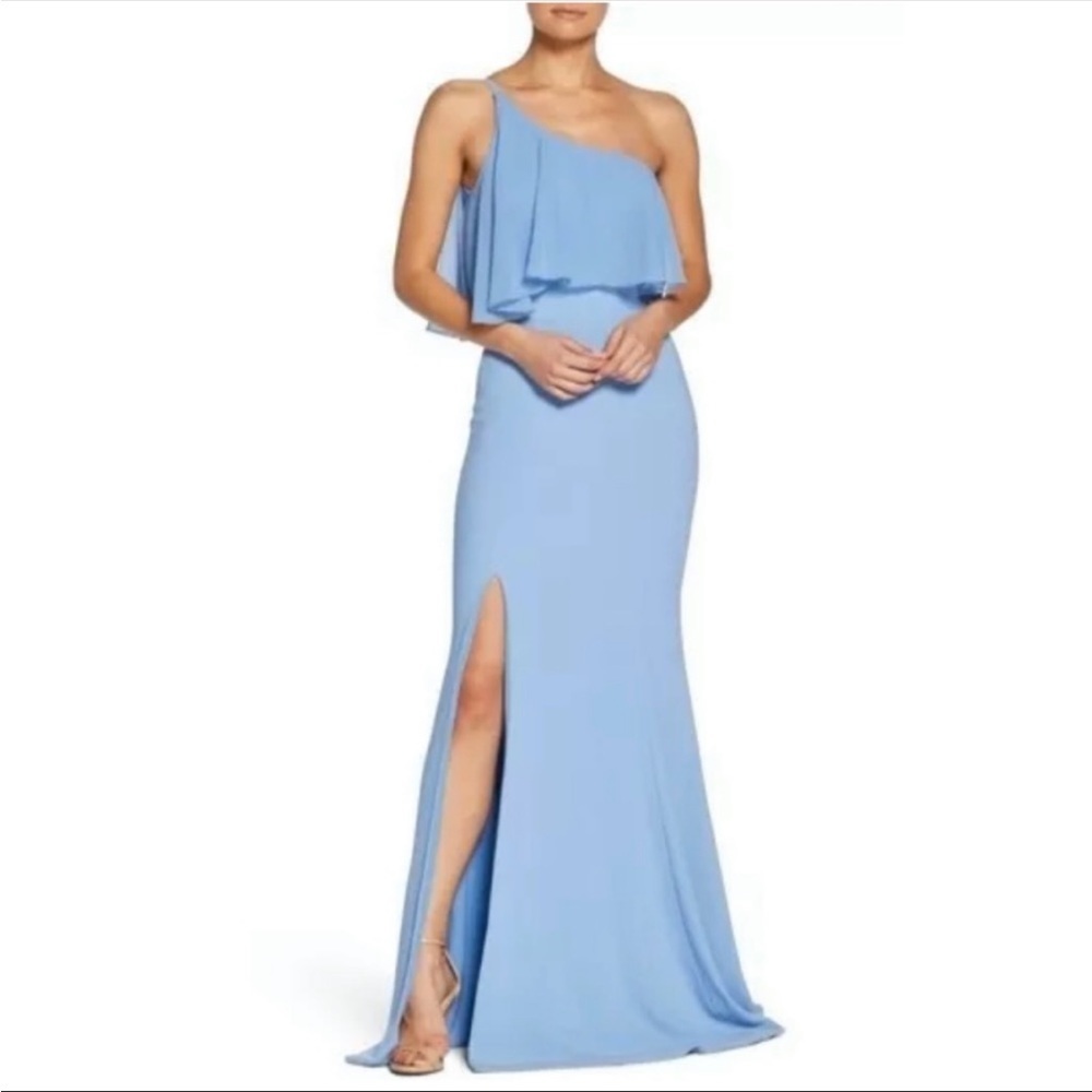 Dress the Population Faith One Shoulder Full Length Blue Gown, size S